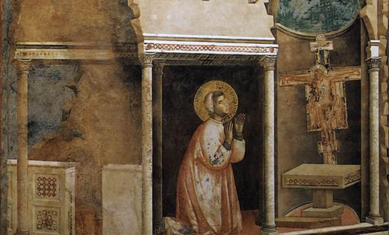 Franciszek słyszy głos z krzyża w kościele św. Damiana